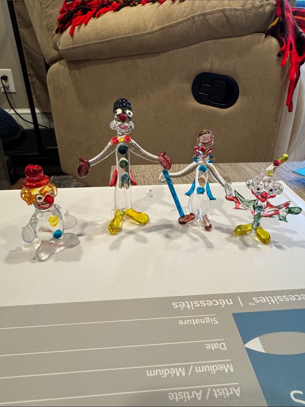 Handblown Glass Clown Figurine Set - Colorful Clear & Multicolor